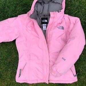 Pink north face puffer coat